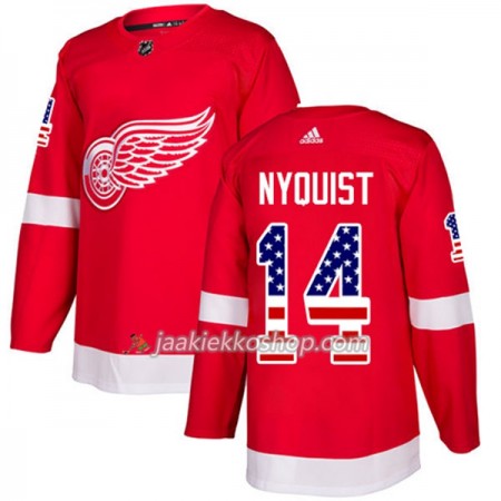 Miehille NHL Detroit Red Wings Pelipaita Gustav Nyquist 14 Adidas 2017-2018 Punainen USA Flag Fashion Authentic